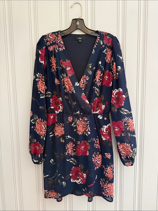 Lulus Dresses & Skirts - Lulu's Navy Floral Long Sleeve Wrap Dress